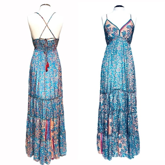 Anthropologie Floral Blue Maxi Dress Raga made NWT - Picture 2 of 5